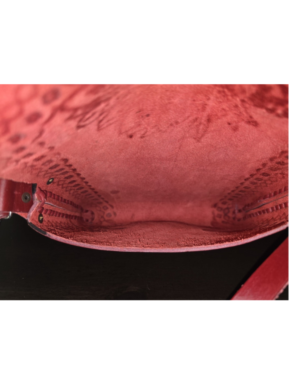 Sunflower Butterfly Red Wine Embossed Tooled Artisan LEATHER Crossbody Purse Bag - Picture 12 of 16